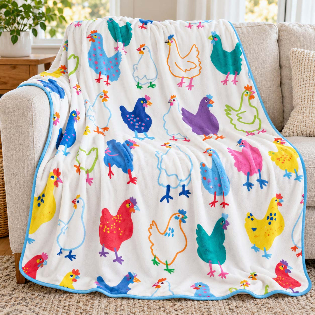 Colorful Farm Hens Bamboo Blanket