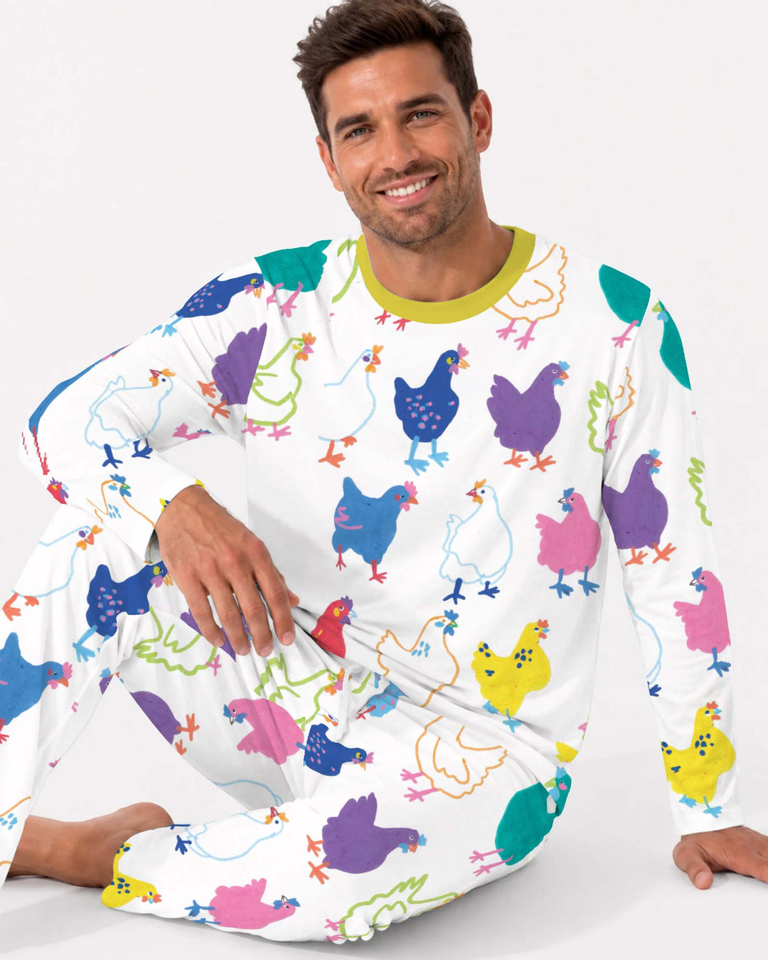 Colorful Farm Hens Bamboo Men's Pajama Set