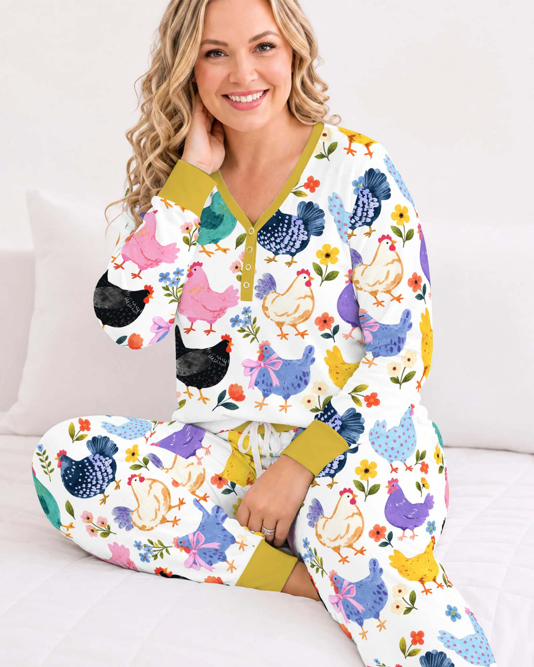 Colorful Farm Hens Bamboo Women Pajama Set