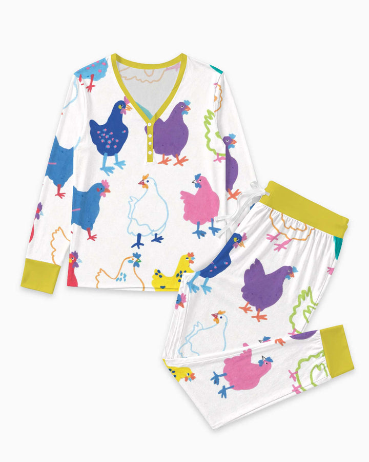 Colorful Farm Hens Bamboo Women Pajama Set