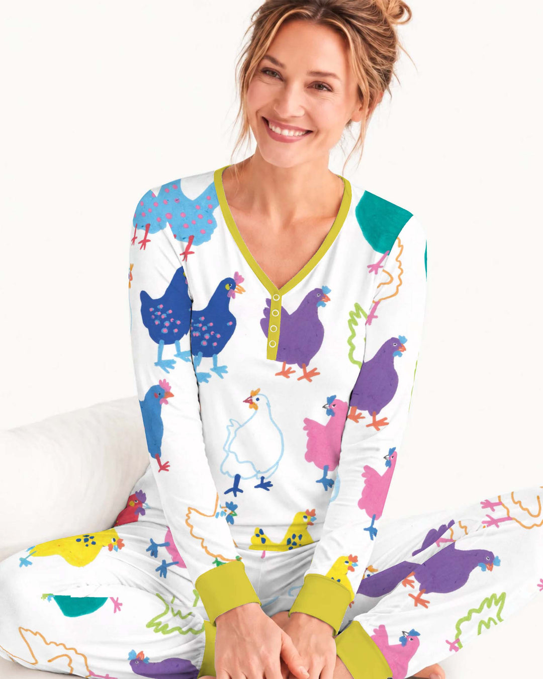 Colorful Farm Hens Bamboo Women Pajama Set