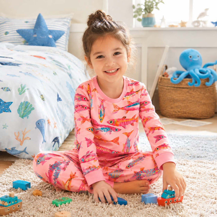 Colorful Fish School Bamboo Two Piece Long Sleeve Pajama Set