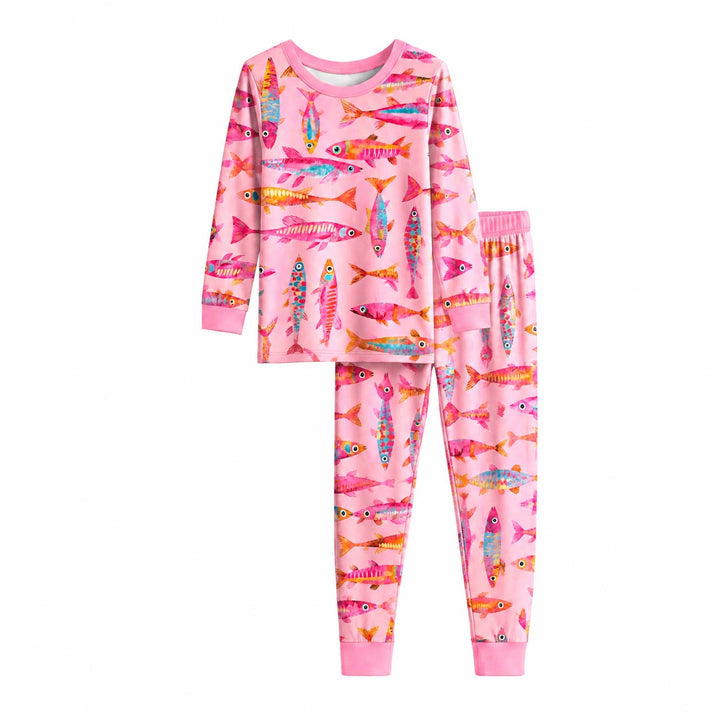 Colorful Fish School Bamboo Two Piece Long Sleeve Pajama Set