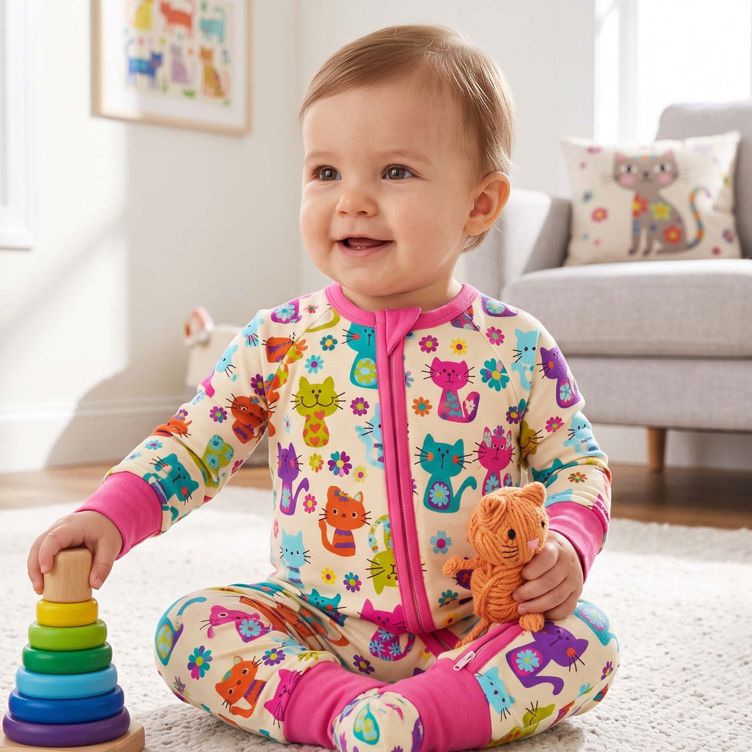 Colorful Floral Cats Bamboo Convertible Zippy