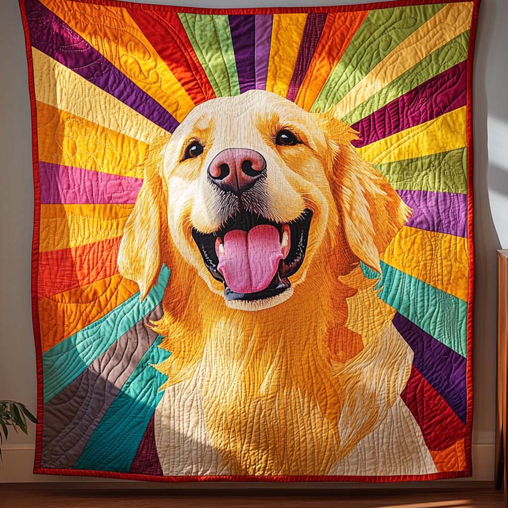 Colorful Golden Retriever Joy Bamboo Quilt Blanket