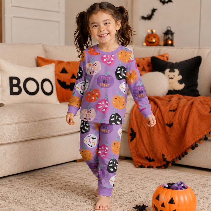 Colorful Halloween Pumpkins Bamboo Two Piece Long Sleeve Pajama Set