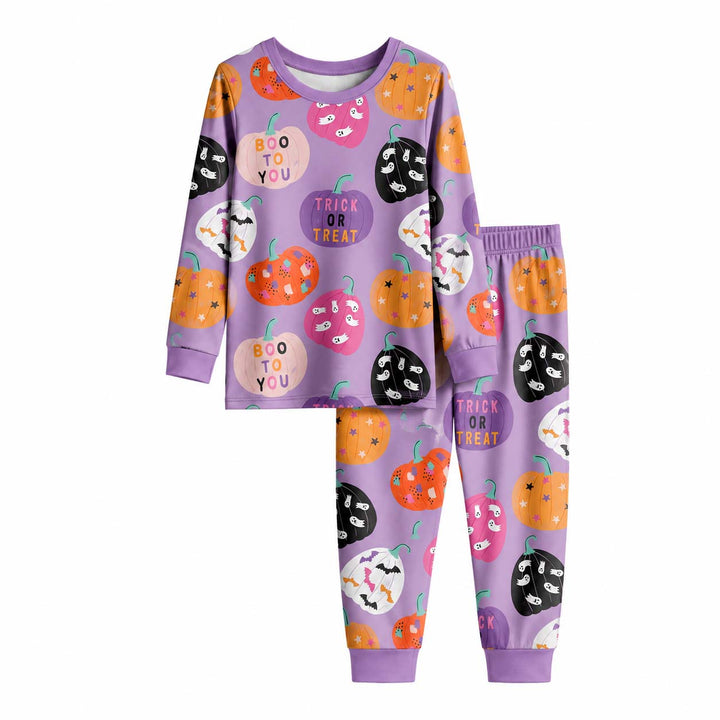 Colorful Halloween Pumpkins Bamboo Two Piece Long Sleeve Pajama Set