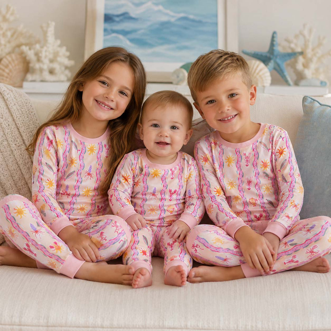 Colorful Ocean Sketch Bamboo Two Piece Long Sleeve Pajama Set