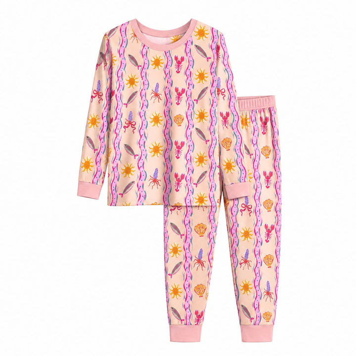 Colorful Ocean Sketch Bamboo Two Piece Long Sleeve Pajama Set