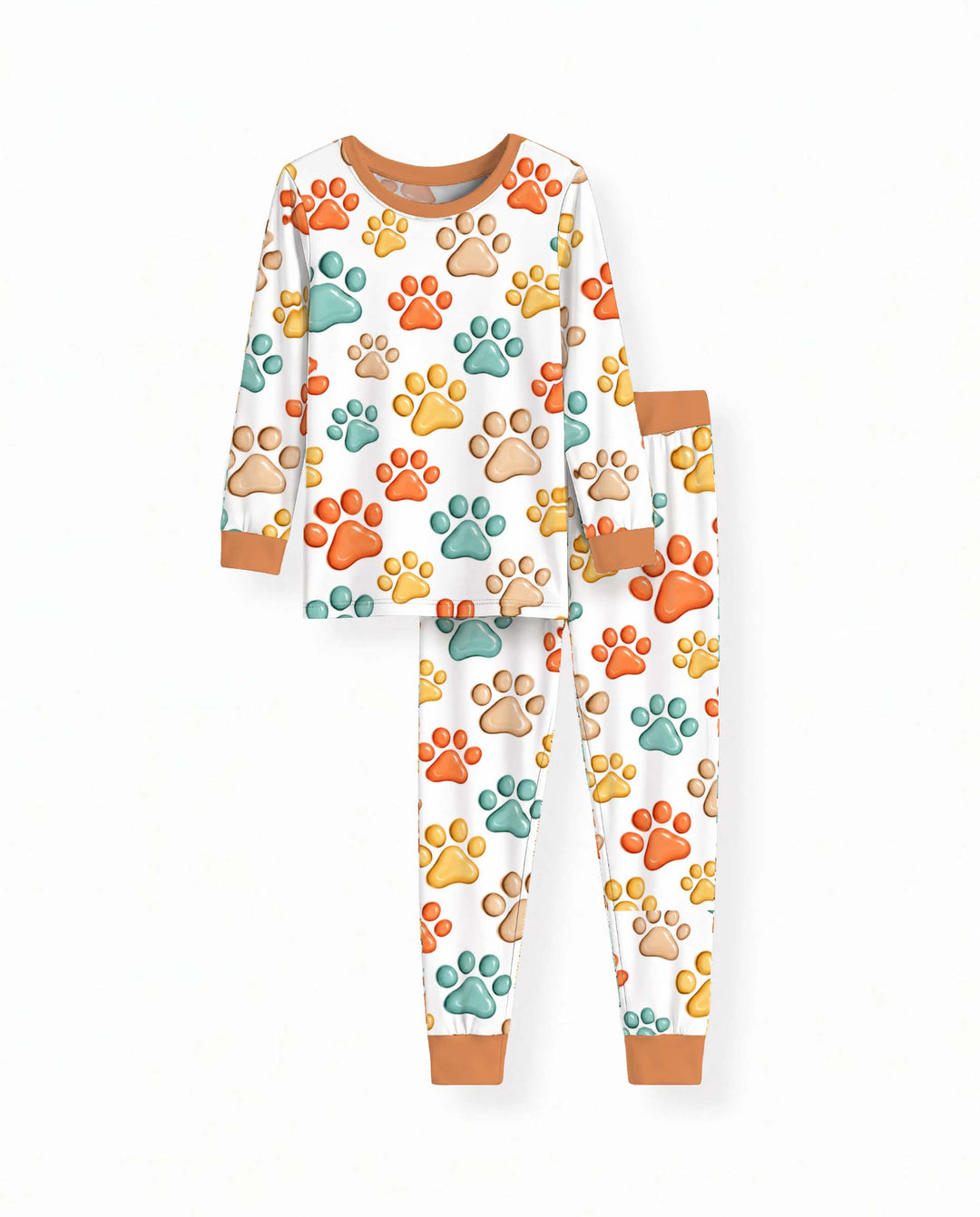 Colorful Playful Paw Prints Bamboo Two Piece Long Sleeve Pajama Set