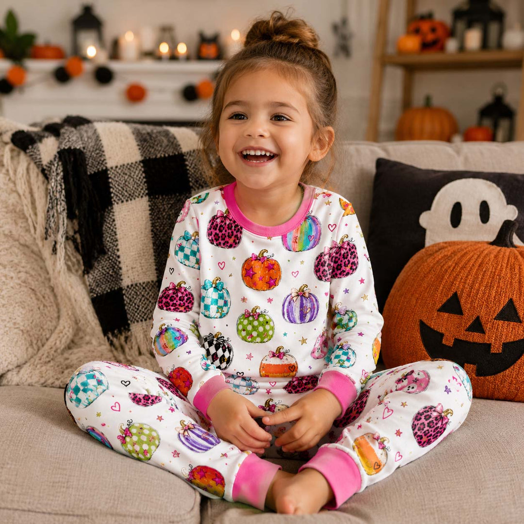 Colorful Pumpkin Party Bamboo Two Piece Long Sleeve Pajama Set