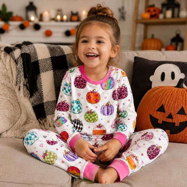 Colorful Pumpkin Party Bamboo Two Piece Long Sleeve Pajama Set