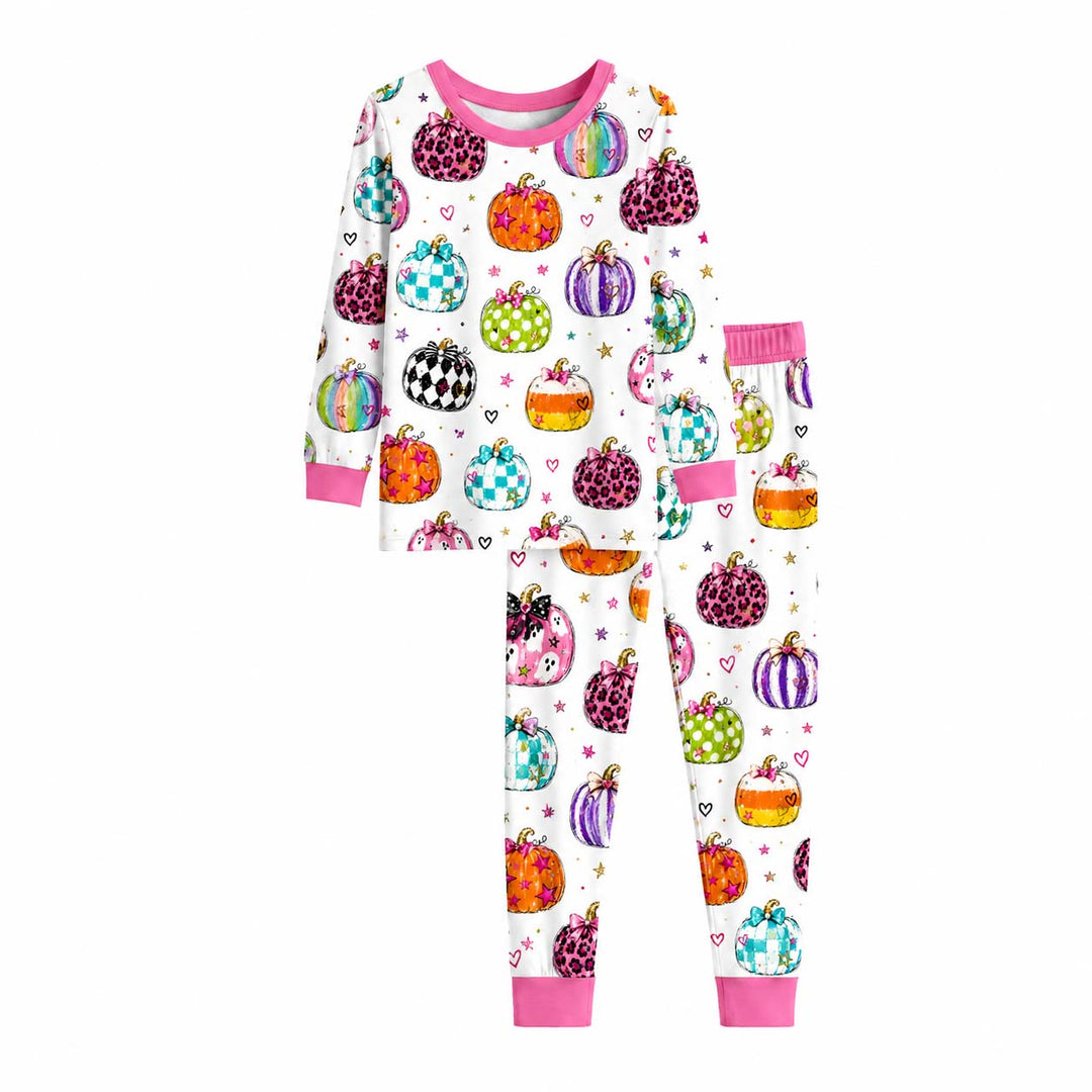 Colorful Pumpkin Party Bamboo Two Piece Long Sleeve Pajama Set