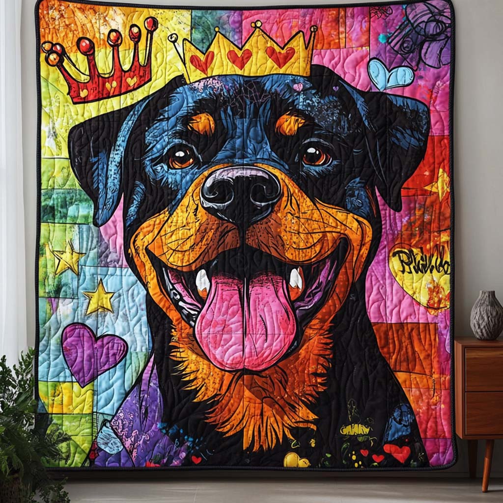 Colorful Rottweiler Joy Bamboo Quilt Blanket