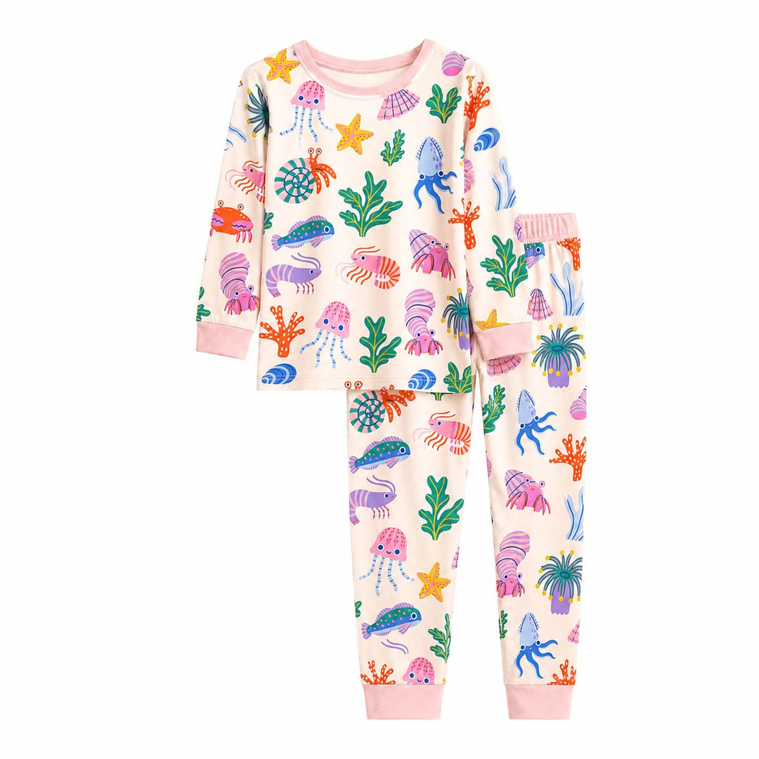 Colorful Sea Life Bamboo Two Piece Long Sleeve Pajama Set