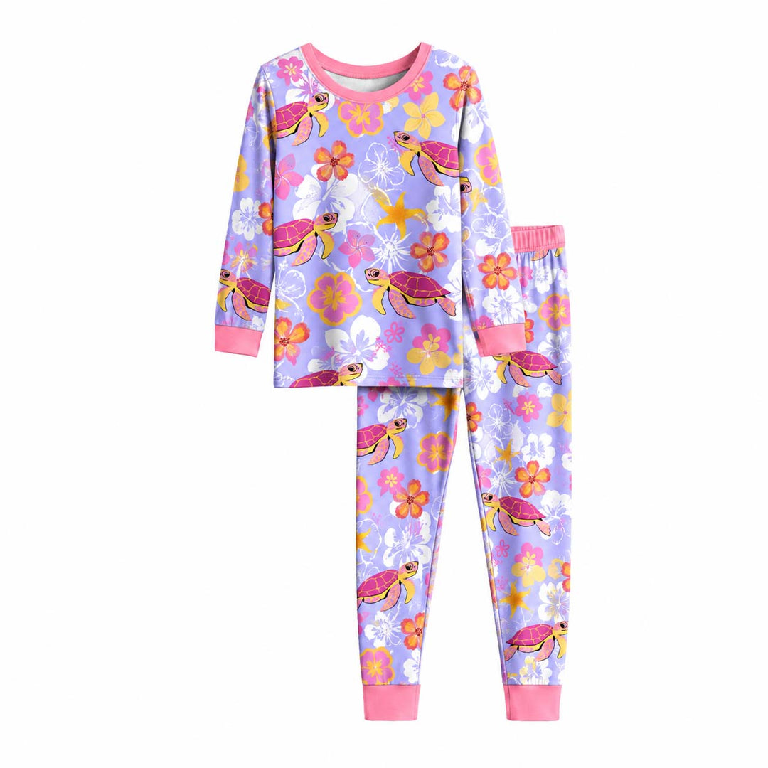 Colorful Turtle Parade Bamboo Two Piece Long Sleeve Pajama Set