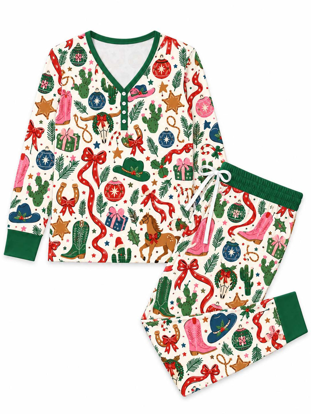 Colorful Western Christmas Bamboo Women Pajama Set