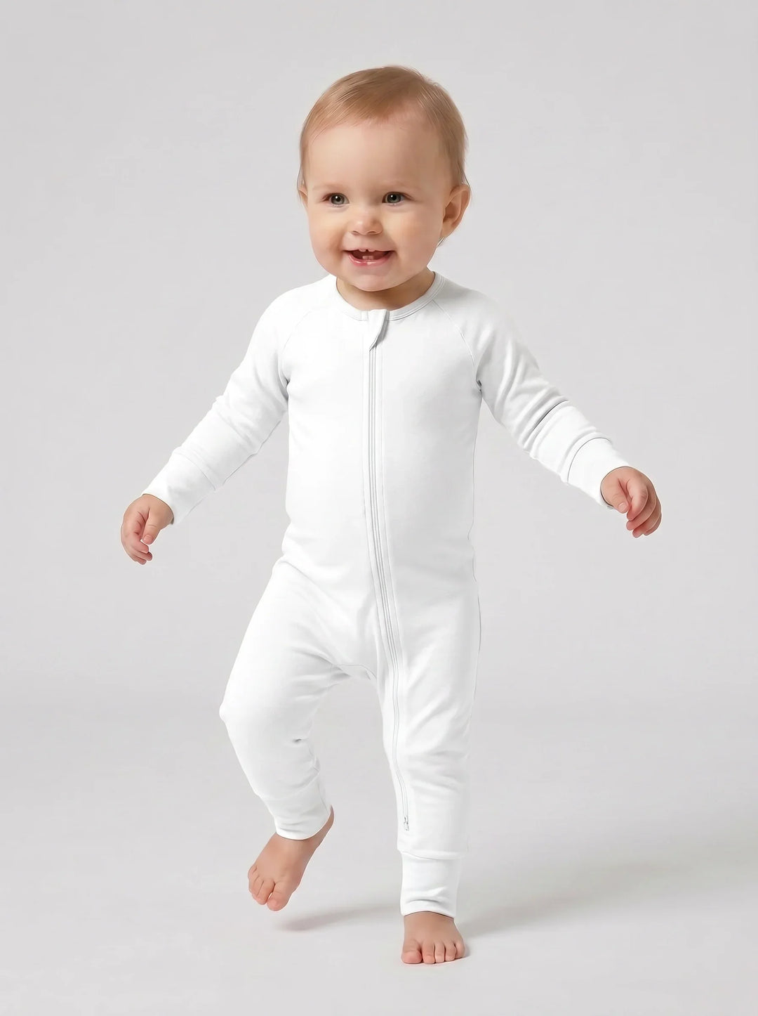 White Bamboo Convertible Zippered Romper
