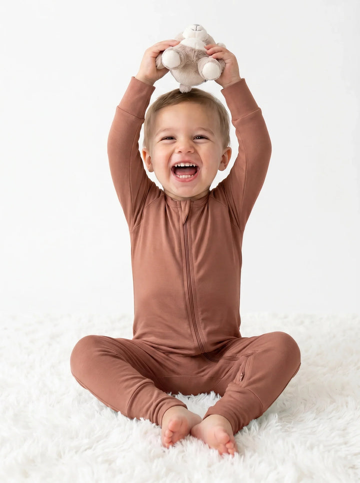 Dark Chestnut Bamboo Convertible Zippered Romper