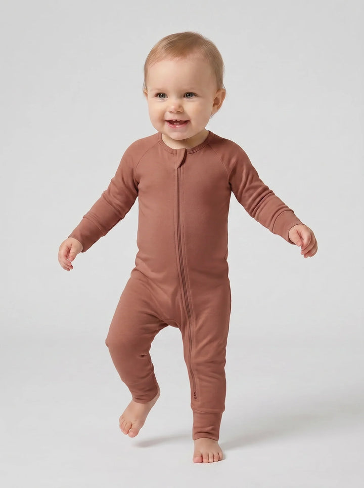 Dark Chestnut Bamboo Convertible Zippered Romper