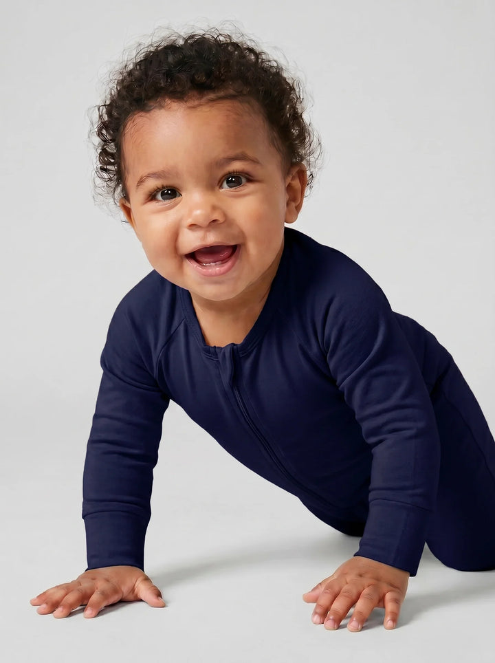 Cetacean Blue Bamboo Convertible Zippered Romper