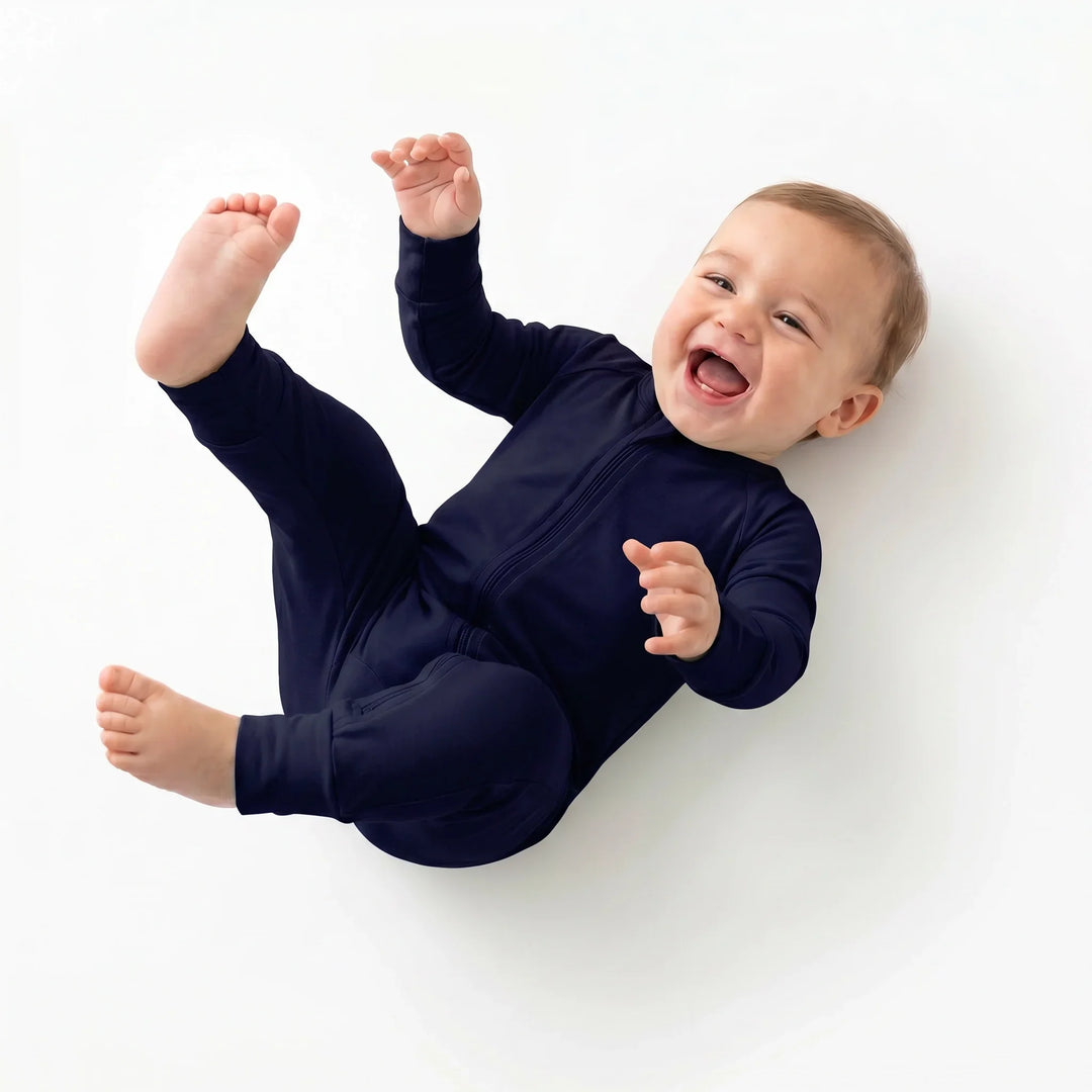 Cetacean Blue Bamboo Convertible Zippered Romper