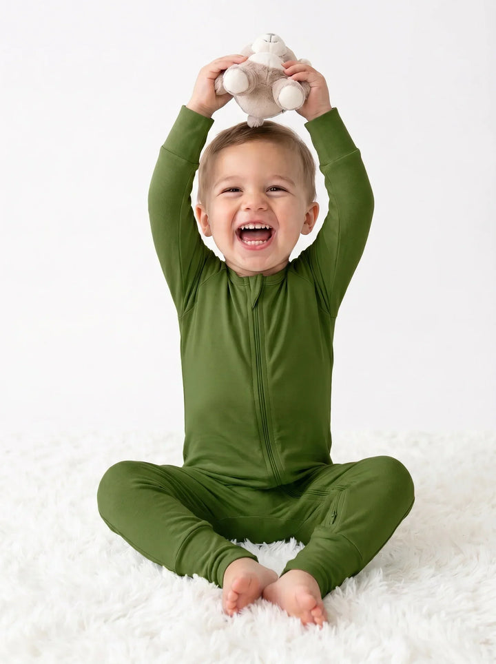 Dark Olive Green Bamboo Convertible Zippered Romper