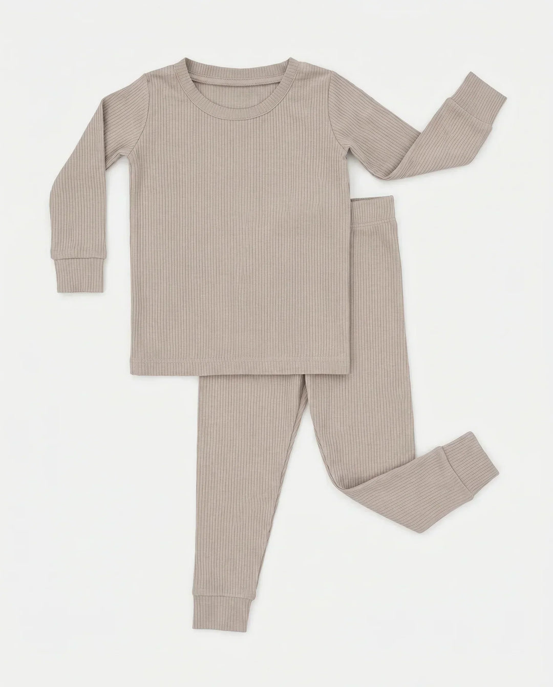 Dove Gray Ribbed Bamboo Two Piece Long Sleeve Pajama Set