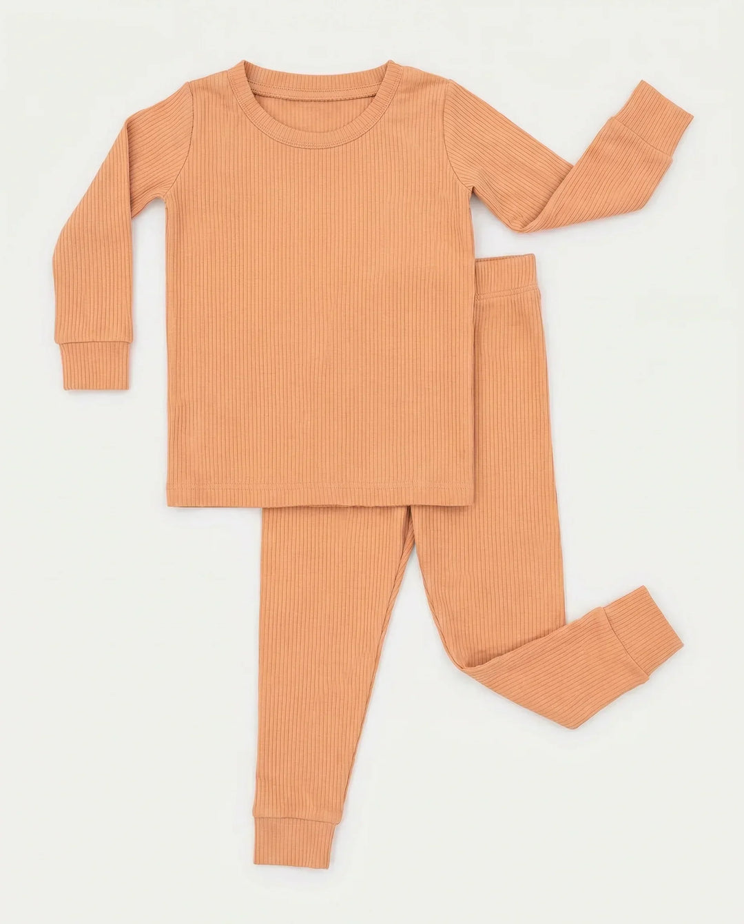 Orange Ribbed Bamboo Two Piece Long Sleeve Pajama Set