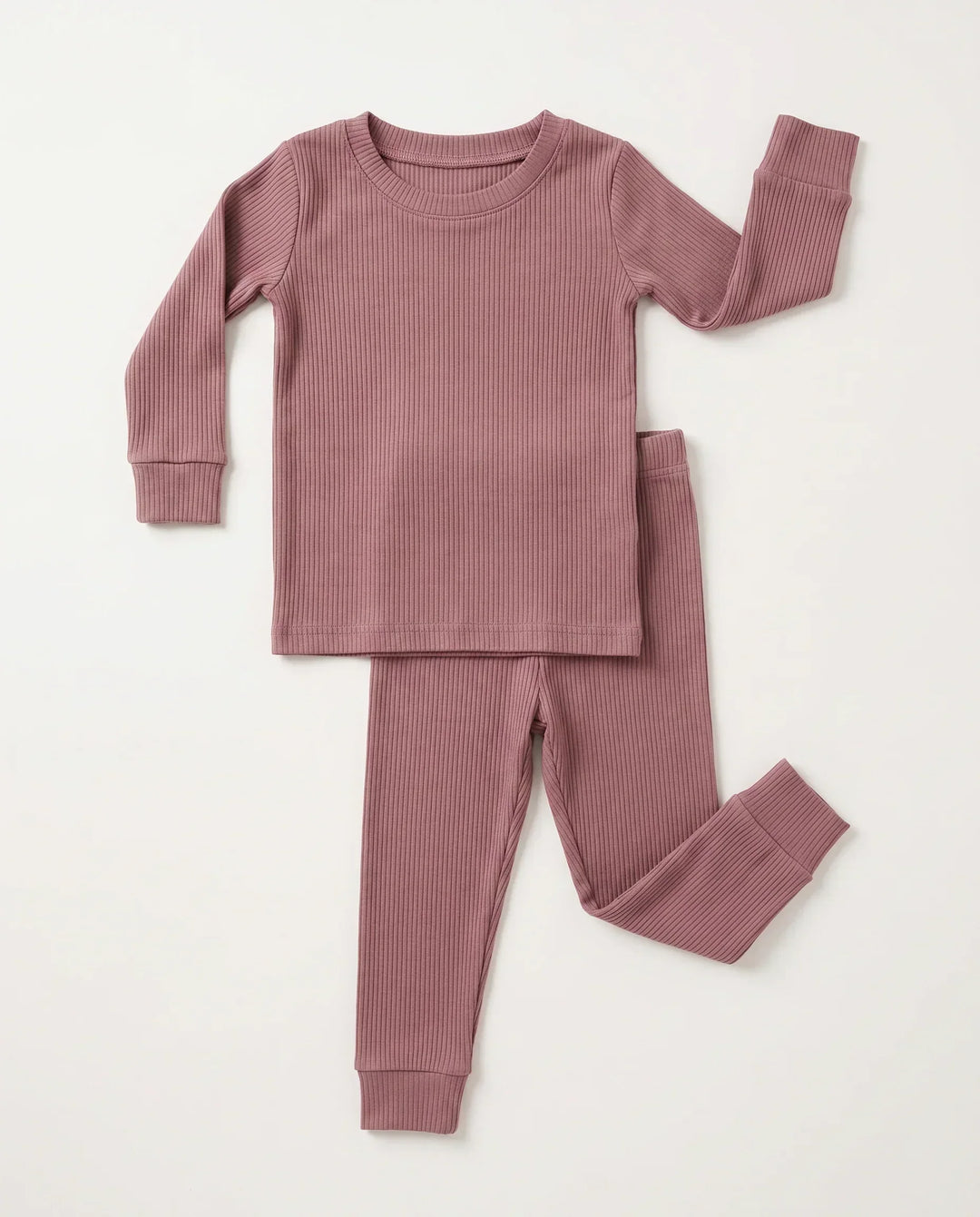 Mauve Ribbed Bamboo Two Piece Long Sleeve Pajama Set