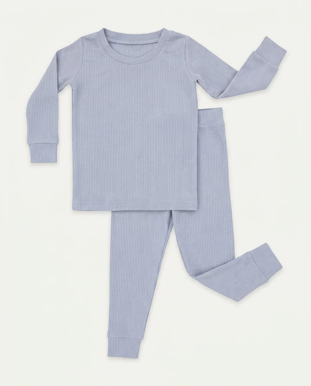 Light Fog Ribbed Bamboo Two Piece Long Sleeve Pajama Set