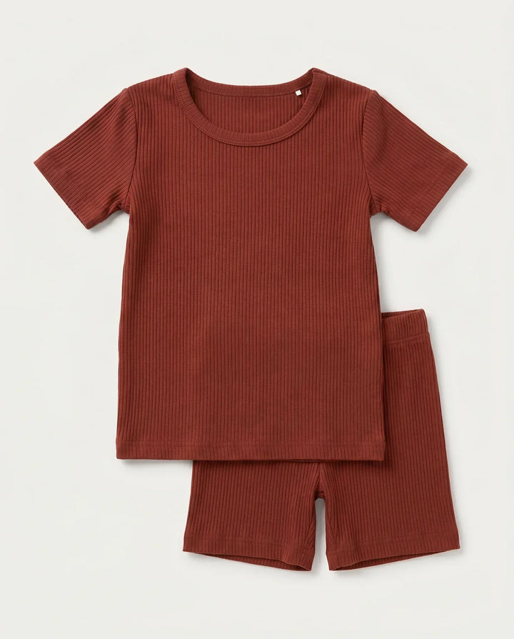 Ribbed Bamboo Two Piece Short Sleeve Short Pajama Set