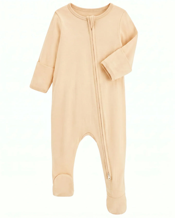Solid Color Bamboo Zippered Footie Romper