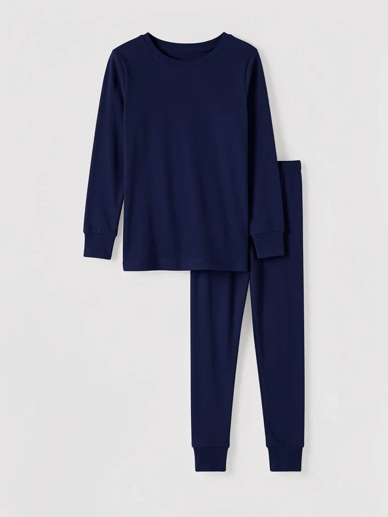 Solid Color Bamboo Two Piece Long Sleeve Pajama Set