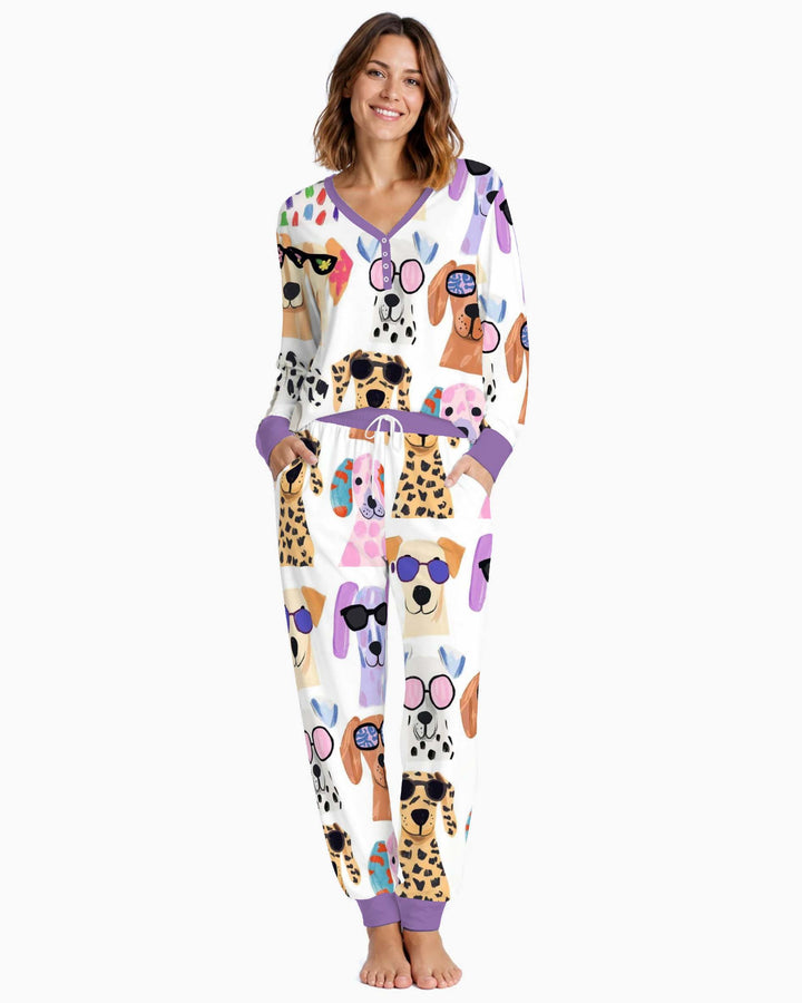 Cool Sunglasses Dogs Bamboo Women Pajama Set