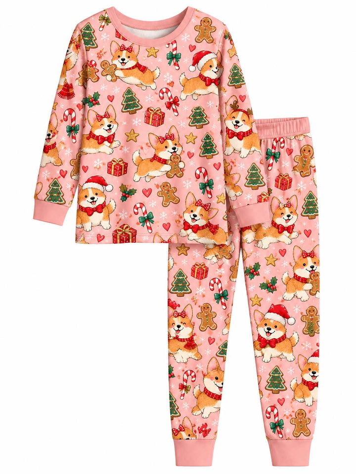 Corgi Christmas Candy Bamboo Two Piece Long Sleeve Pajama Set