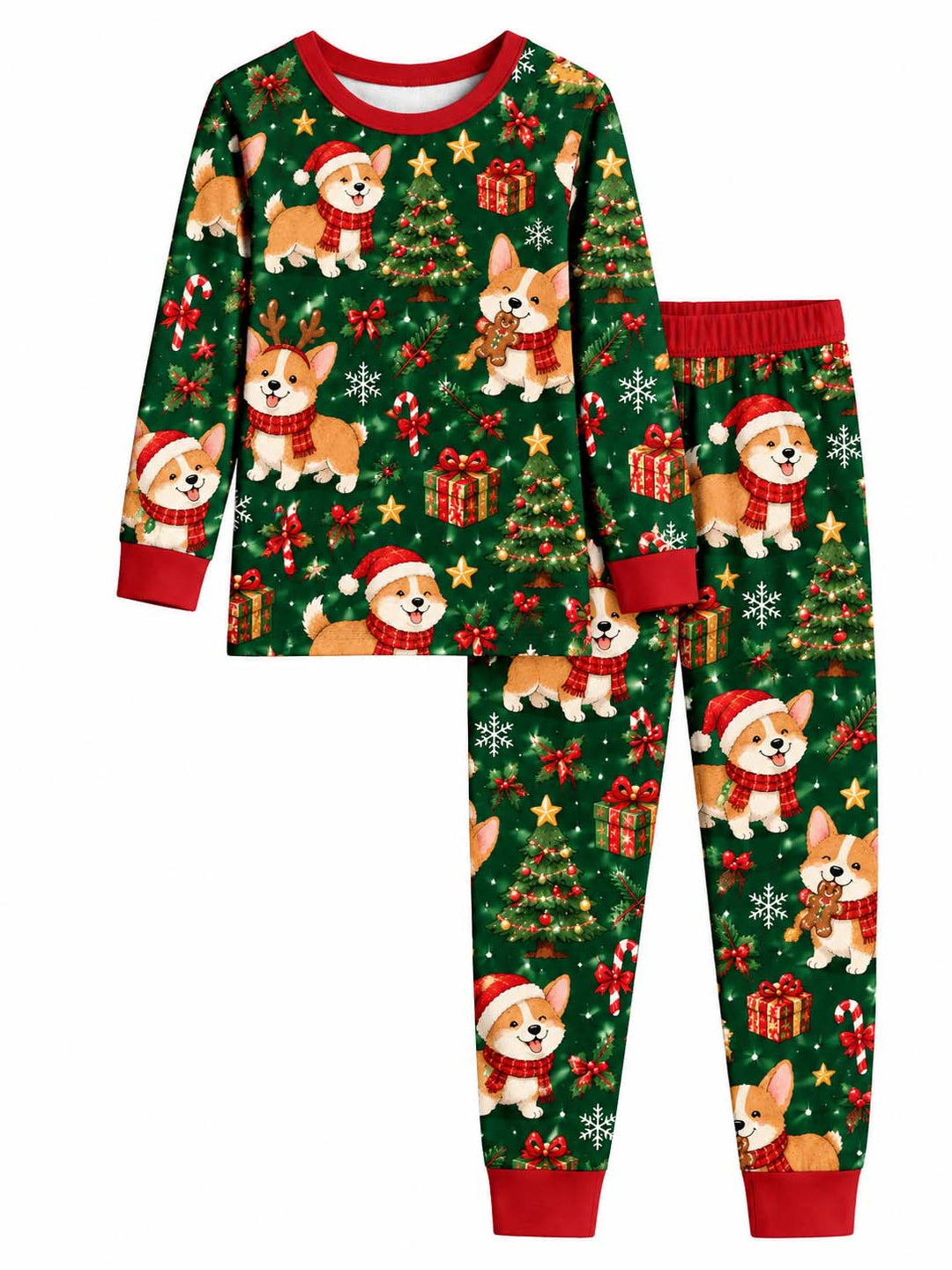 Corgi Christmas Tree Bamboo Two Piece Long Sleeve Pajama Set