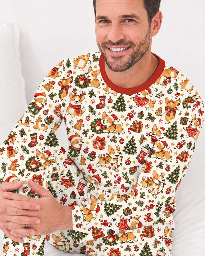 Corgi Christmas Wonderland Bamboo Men's Pajama Set