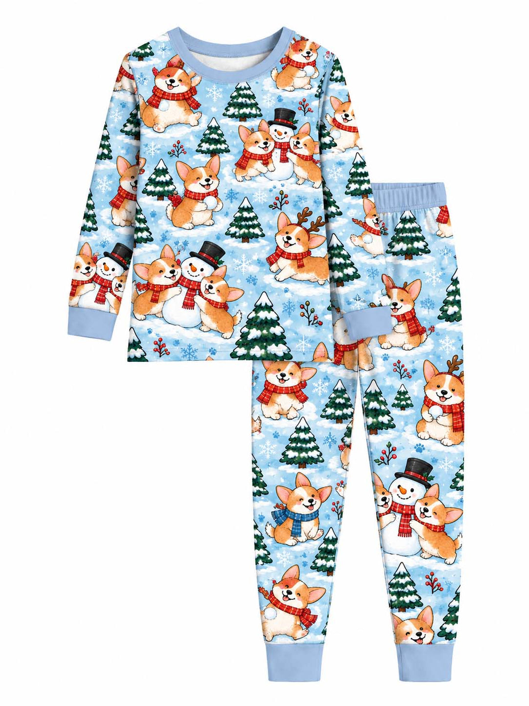 Corgi Winter Wonderland Bamboo Two Piece Long Sleeve Pajama Set