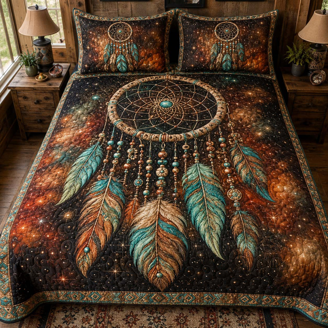 Cosmic Dreamcatcher Feathers Bamboo Quilt Bedding Set