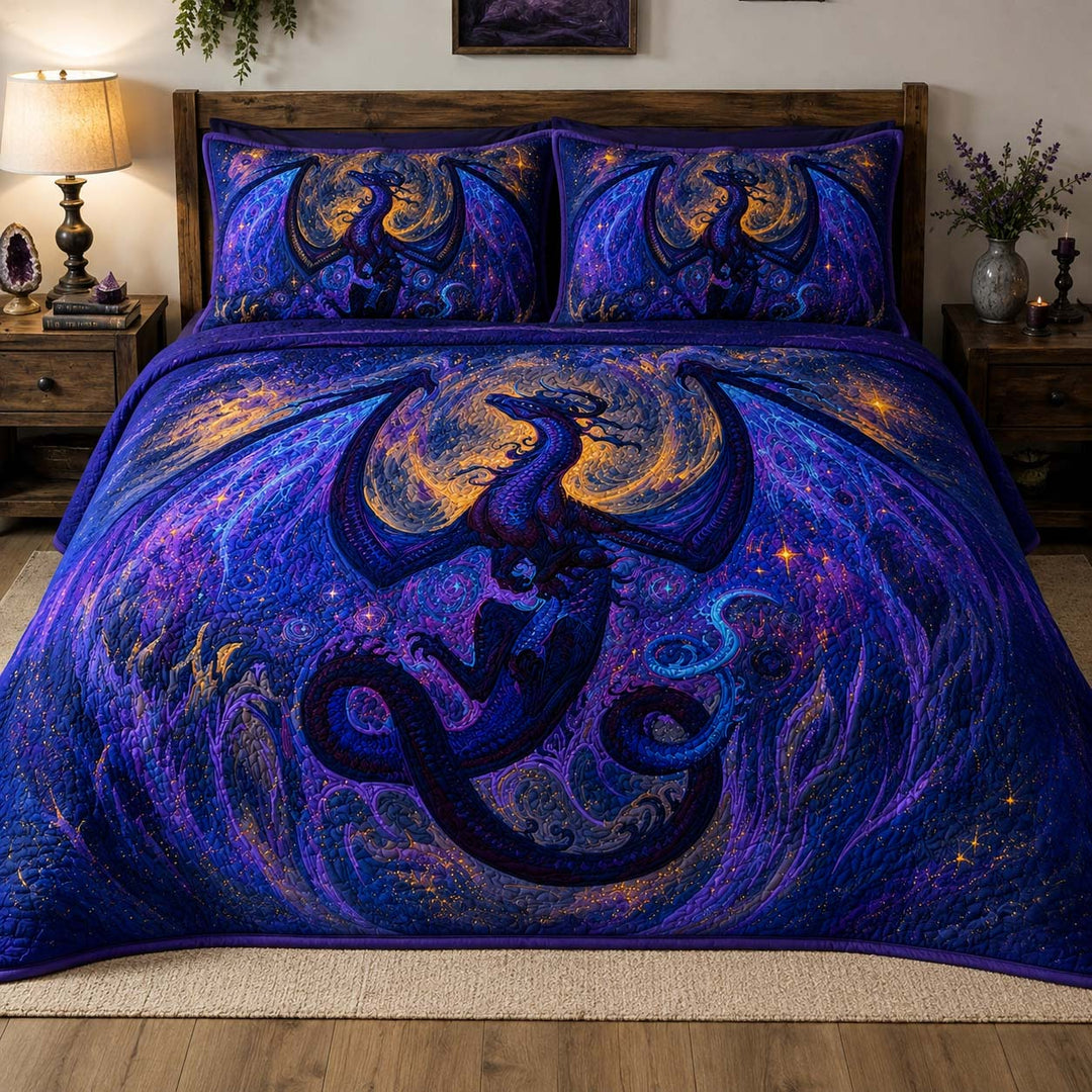 Cosmic Midnight Dragon Bamboo Quilt Bedding Set