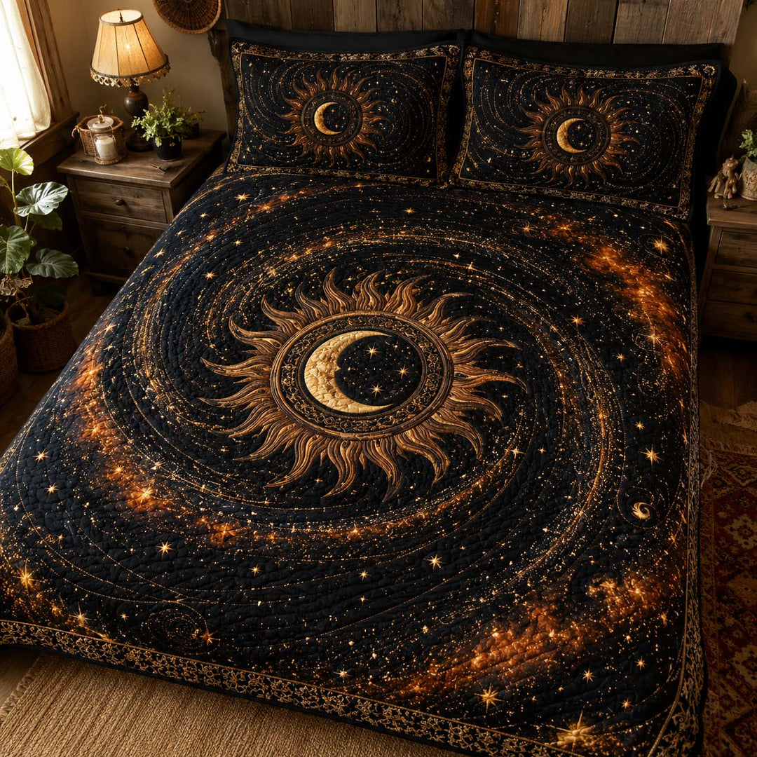 Cosmic Solar Eclipse Bamboo Quilt Bedding Set