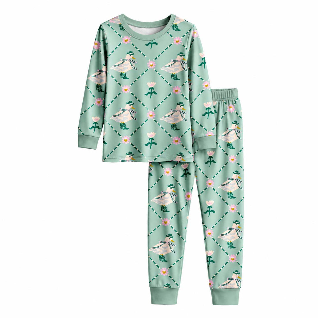Cottage Duck and Flowers Bamboo Two Piece Long Sleeve Pajama Set