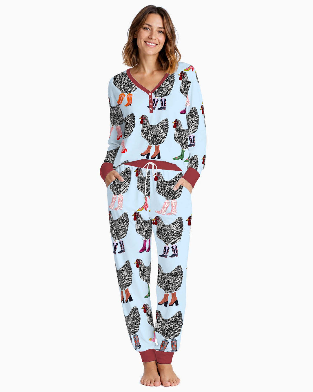Country Boot Chickens Bamboo Women Pajama Set