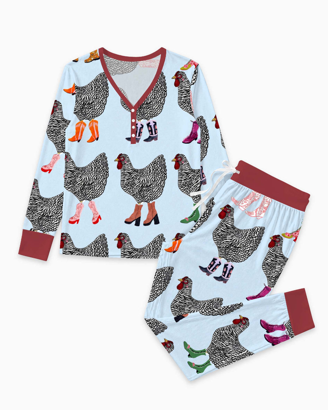 Country Boot Chickens Bamboo Women Pajama Set