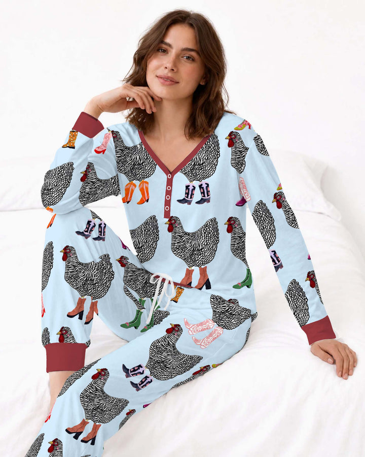 Country Boot Chickens Bamboo Women Pajama Set