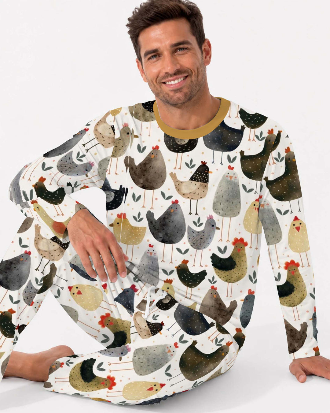Country Chicken Pattern Bamboo Men's Pajama Set