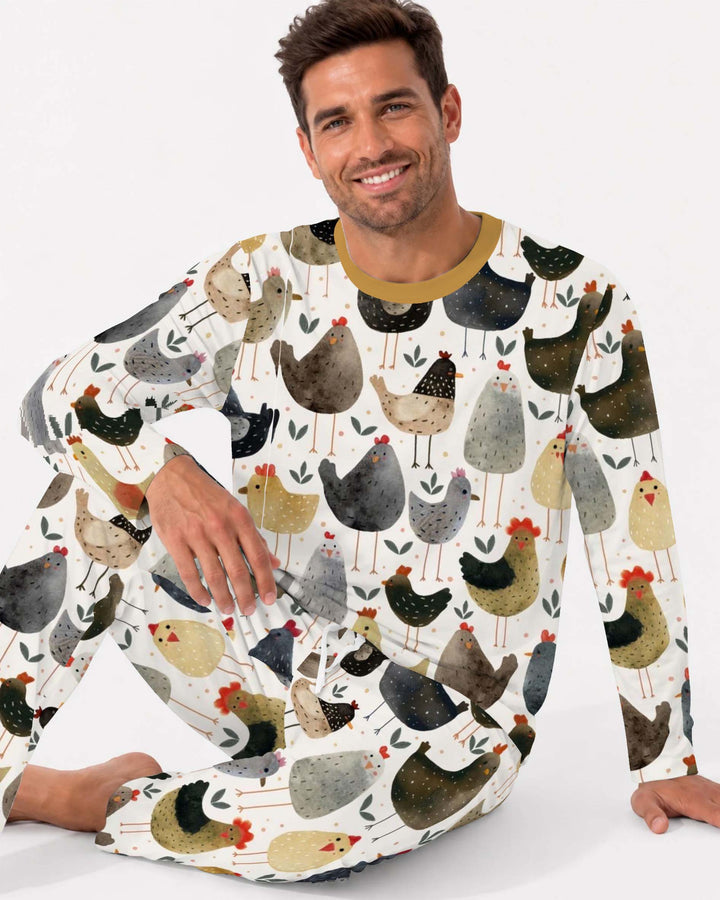 Country Chicken Pattern Bamboo Men's Pajama Set