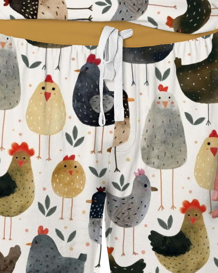 Country Chicken Pattern Bamboo Men's Pajama Set