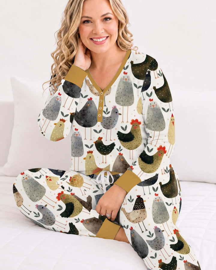 Country Chicken Pattern Bamboo Women Pajama Set